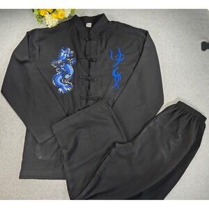Vintage M.M Blue Dragon Embroidered Martial Arts Uniform Kung Fu Tai Chi Set XL